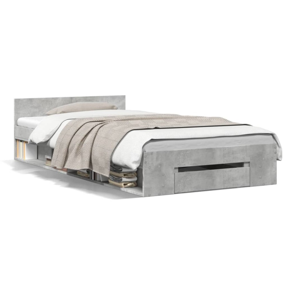 vidaXL Cadru de pat cu sertar, gri beton, 100x200 cm, lemn prelucrat