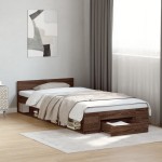 vidaXL Cadru de pat cu sertar, stejar maro, 100x200 cm lemn prelucrat
