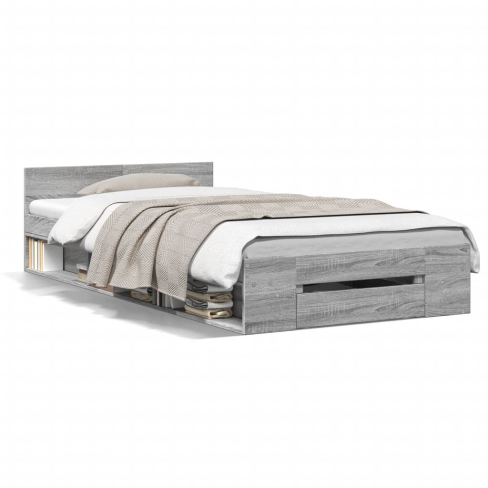 vidaXL Cadru de pat cu sertar gri sonoma 90x200 cm lemn prelucrat