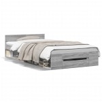 vidaXL Cadru de pat cu sertar gri sonoma 90x200 cm lemn prelucrat