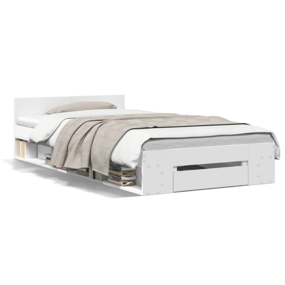 vidaXL Cadru de pat cu sertar, alb, 75x190 cm, lemn prelucrat