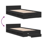 vidaXL Cadru de pat cu sertar, negru, 75x190 cm, lemn prelucrat vidaXL Cadru de pat cu sertar, negru, 75x190 cm, lemn prelucrat