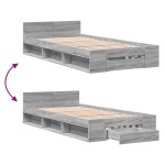 vidaXL Cadru de pat cu sertar gri sonoma 75x190 cm lemn prelucrat