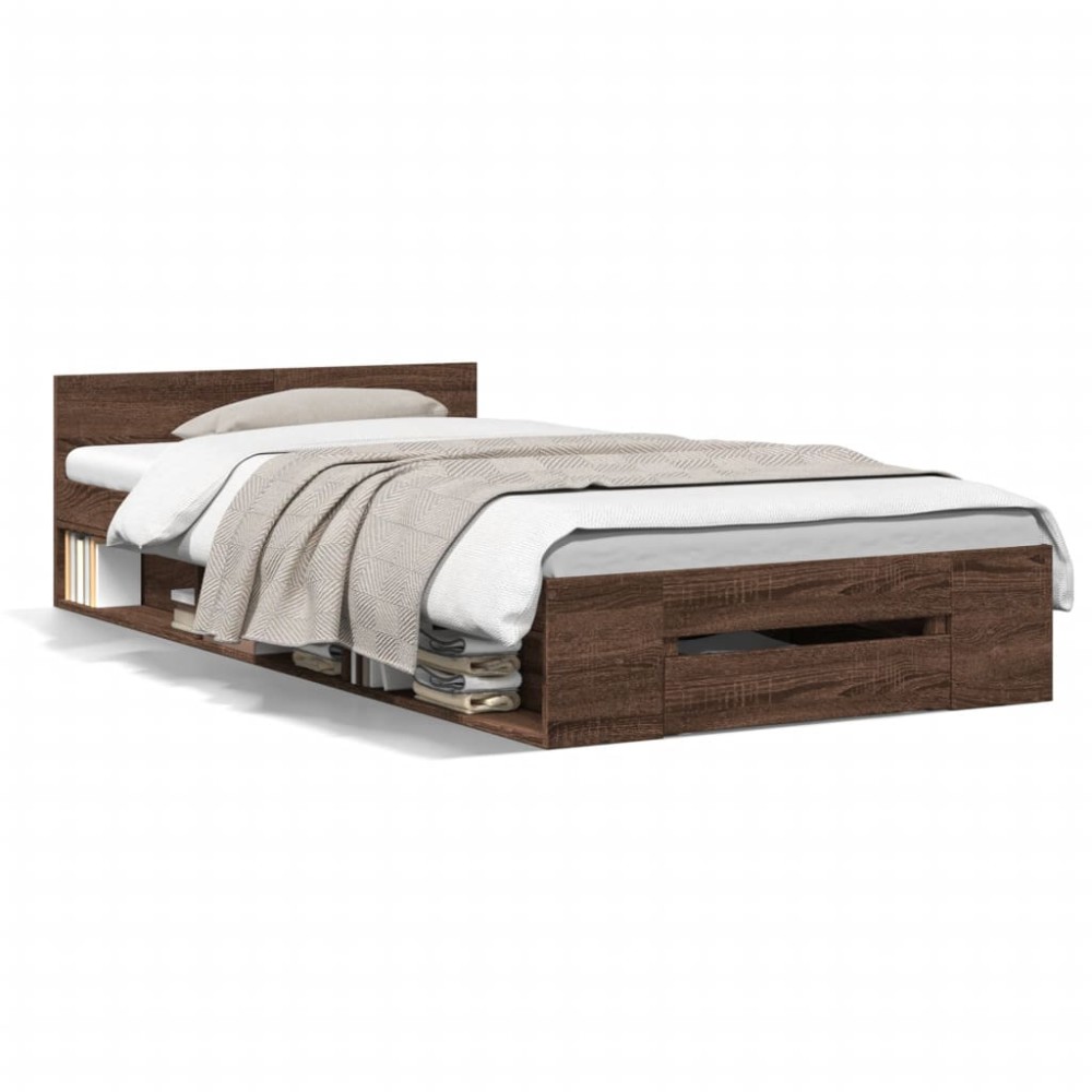 vidaXL Cadru de pat cu sertar stejar maro 75x190 cm lemn prelucrat