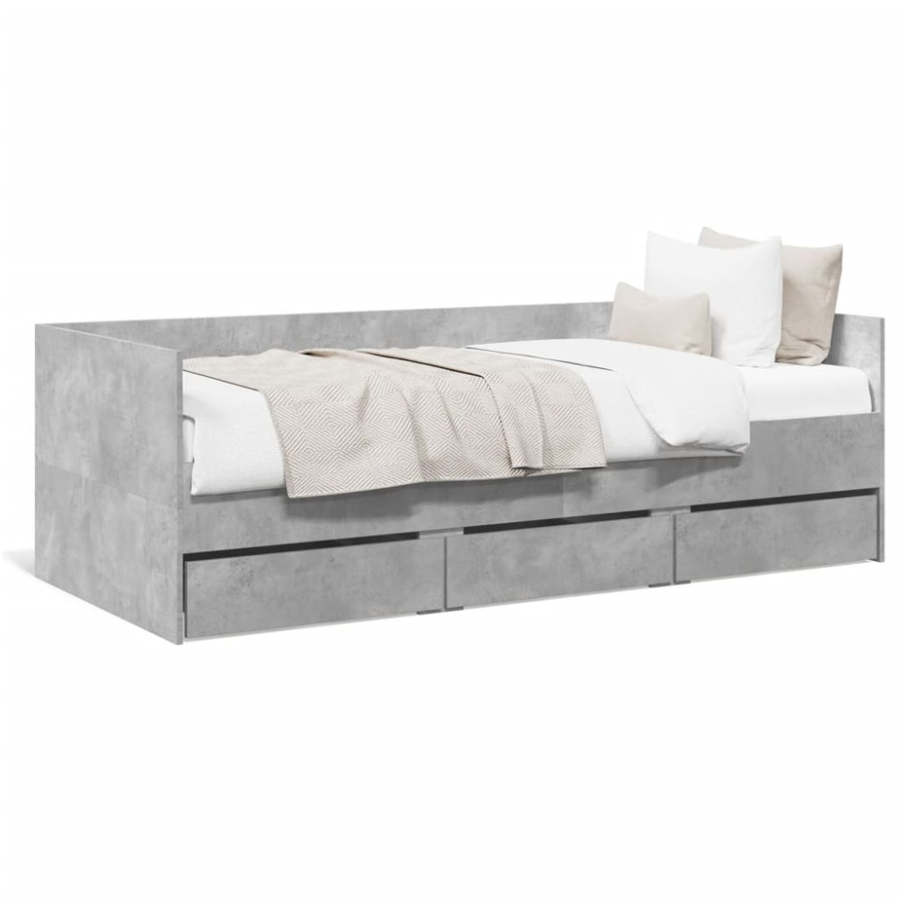 vidaXL Pat de zi cu sertare fără saltea, gri beton, 90x200 cm