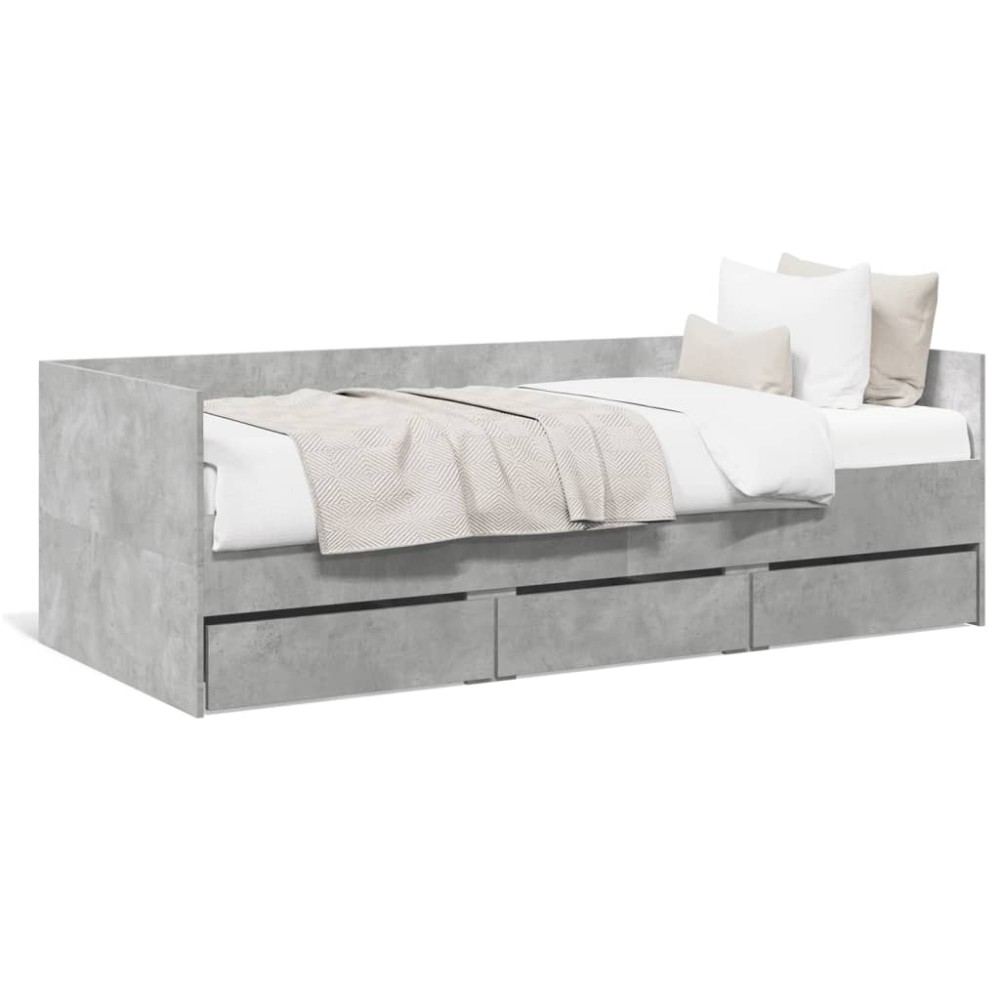 vidaXL Pat de zi cu sertare fără saltea, gri beton, 90x190 cm