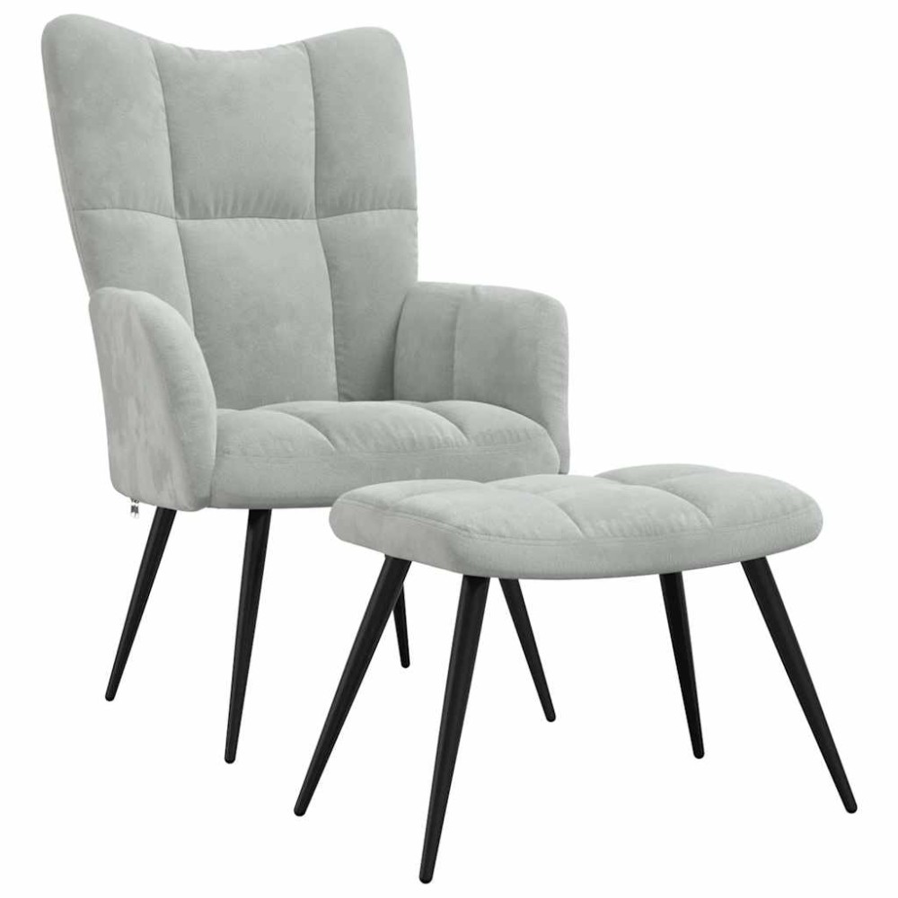 vidaXL Scaun de relaxare cu taburet, gri deschis, catifea