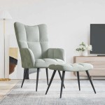 vidaXL Scaun de relaxare cu taburet, gri deschis, catifea vidaXL Scaun de relaxare cu taburet, gri deschis, catifea