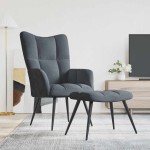 vidaXL Scaun de relaxare cu taburet, gri închis, catifea vidaXL Scaun de relaxare cu taburet, gri închis, catifea