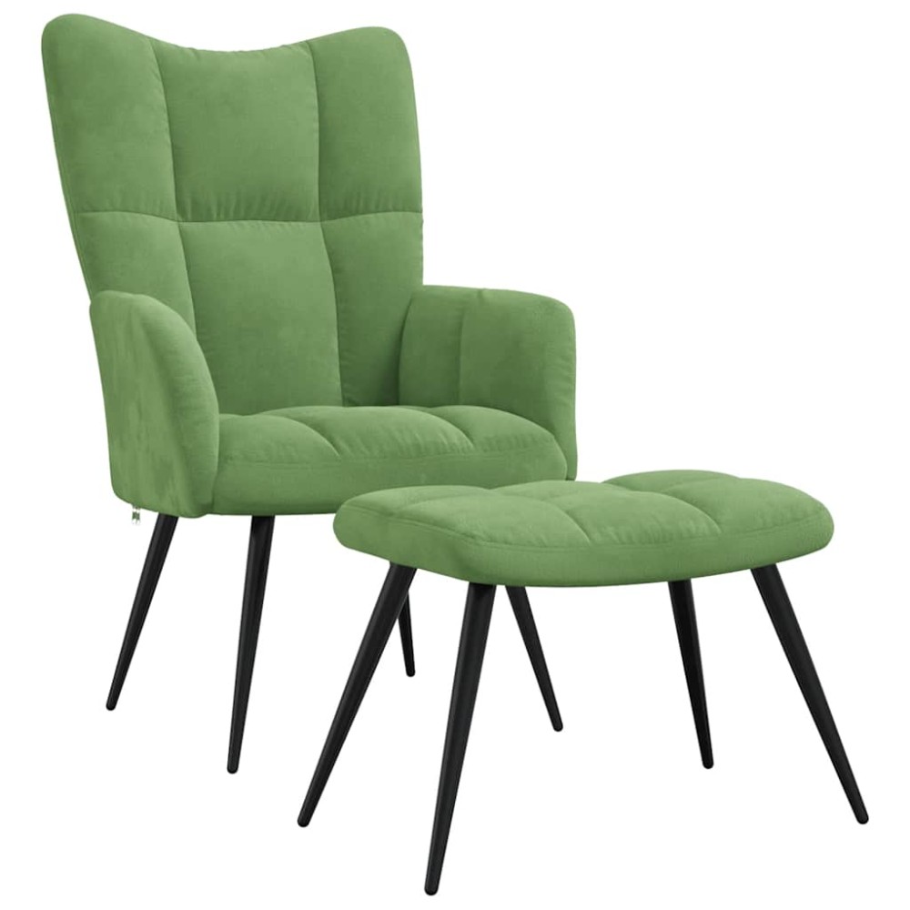 vidaXL Scaun de relaxare cu taburet, verde deschis, catifea