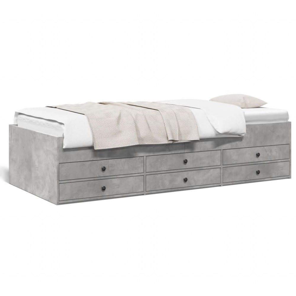 vidaXL Pat de zi cu sertare fără saltea, gri beton, 75x190 cm