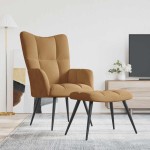 vidaXL Scaun de relaxare cu taburet, maro, catifea vidaXL Scaun de relaxare cu taburet, maro, catifea