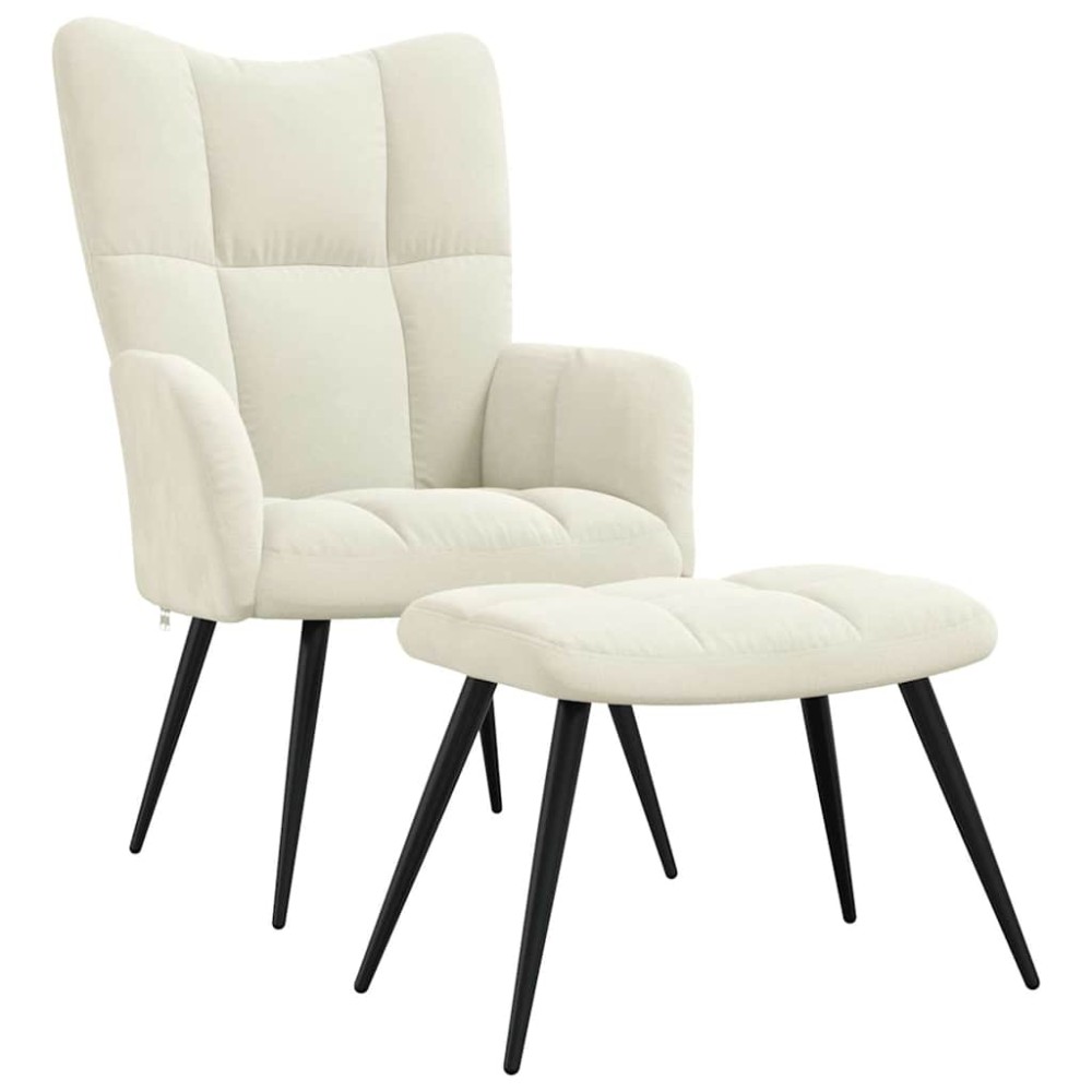vidaXL Scaun de relaxare cu taburet, alb crem, catifea