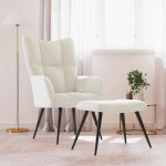 vidaXL Scaun de relaxare cu taburet, alb crem, catifea vidaXL Scaun de relaxare cu taburet, alb crem, catifea