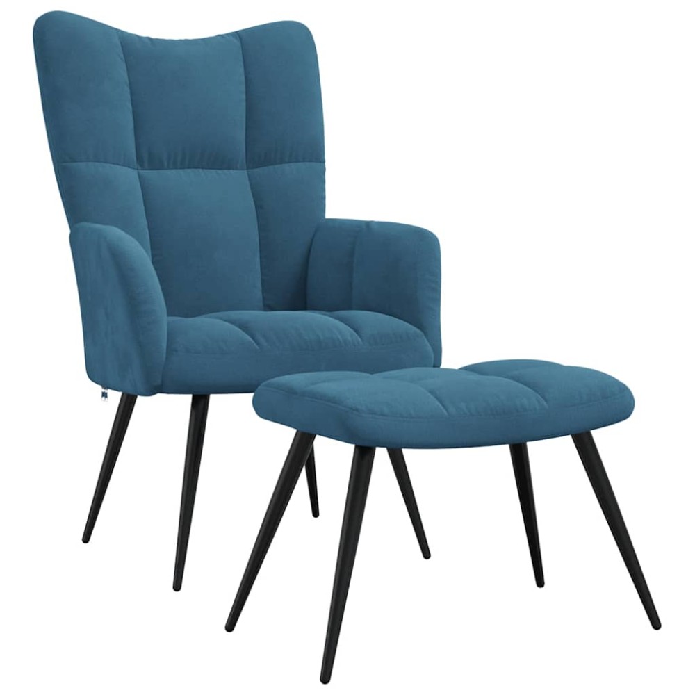 vidaXL Scaun de relaxare cu taburet, albastru, catifea