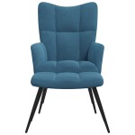 vidaXL Scaun de relaxare cu taburet, albastru, catifea vidaXL Scaun de relaxare cu taburet, albastru, catifea