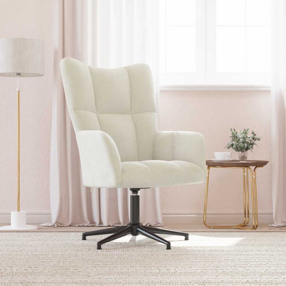 vidaXL Scaun de relaxare, alb crem, catifea