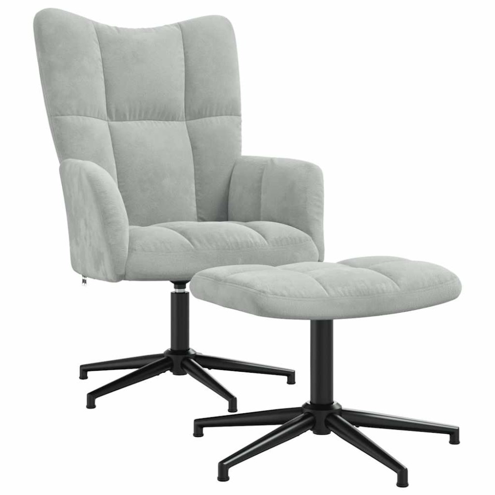 vidaXL Scaun de relaxare cu taburet, gri deschis, catifea