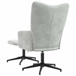 vidaXL Scaun de relaxare cu taburet, gri deschis, catifea vidaXL Scaun de relaxare cu taburet, gri deschis, catifea
