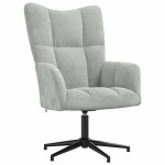 vidaXL Scaun de relaxare cu taburet, gri deschis, catifea vidaXL Scaun de relaxare cu taburet, gri deschis, catifea