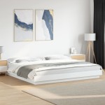 vidaXL Cadru de pat cu lumini LED, alb, 200x200 cm, lemn prelucrat