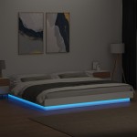 vidaXL Cadru de pat cu lumini LED, alb, 200x200 cm, lemn prelucrat