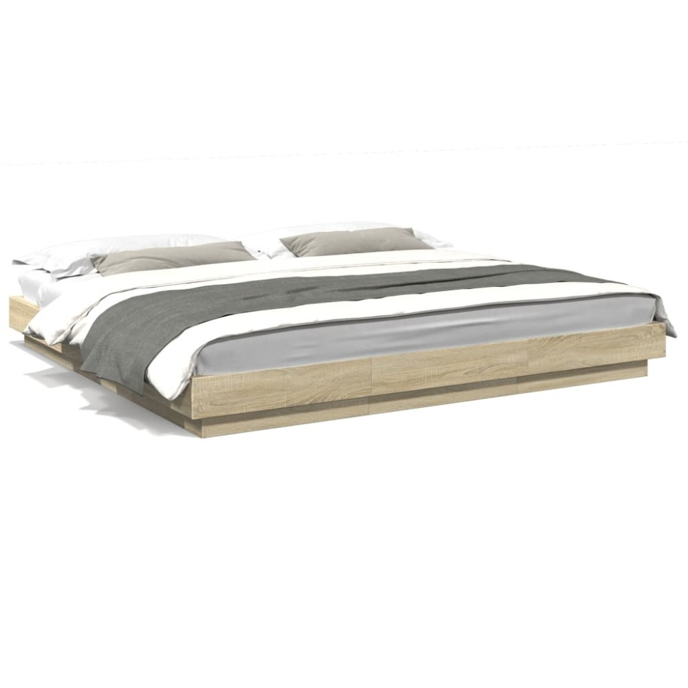 vidaXL Cadru de pat cu LED stejar sonoma 200x200 cm lemn prelucrat