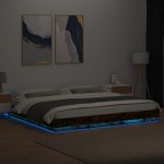 vidaXL Cadru de pat cu LED stejar fumuriu 200x200cm lemn prelucrat