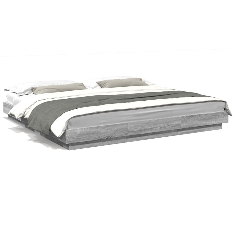 vidaXL Cadru de pat cu lumini LED gri sonoma 200x200 cm lemn prelucrat