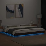 vidaXL Cadru de pat cu lumini LED stejar maro 200x200cm lemn prelucrat vidaXL Cadru de pat cu lumini LED stejar maro 200x200cm lemn prelucrat
