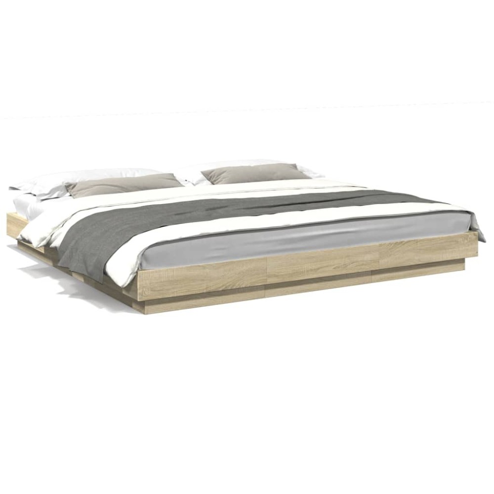 vidaXL Cadru de pat cu LED stejar sonoma 180x200 cm lemn prelucrat