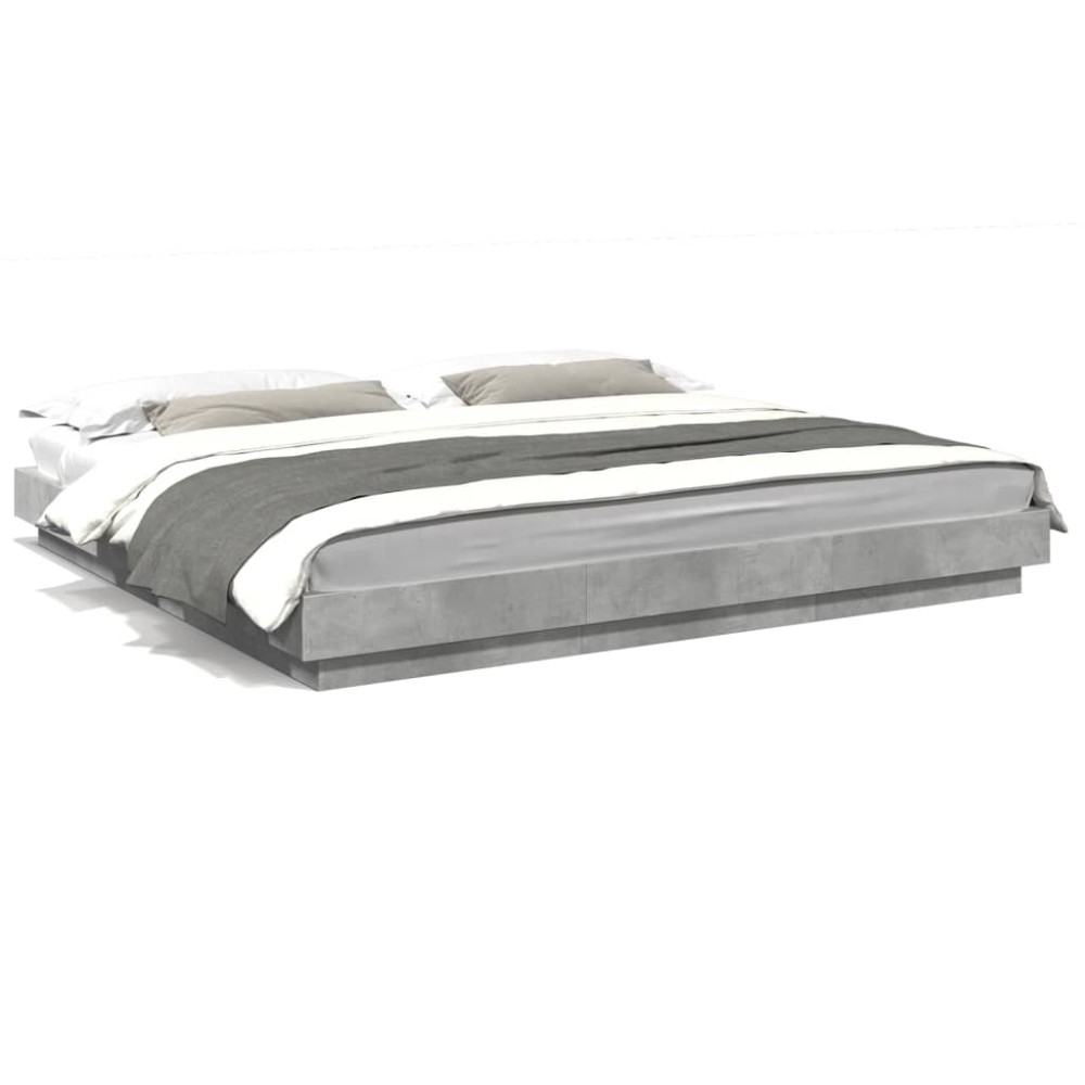 vidaXL Cadru de pat cu lumini LED gri beton 180x200 cm, lemn prelucrat