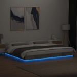 vidaXL Cadru de pat cu lumini LED gri beton 180x200 cm, lemn prelucrat