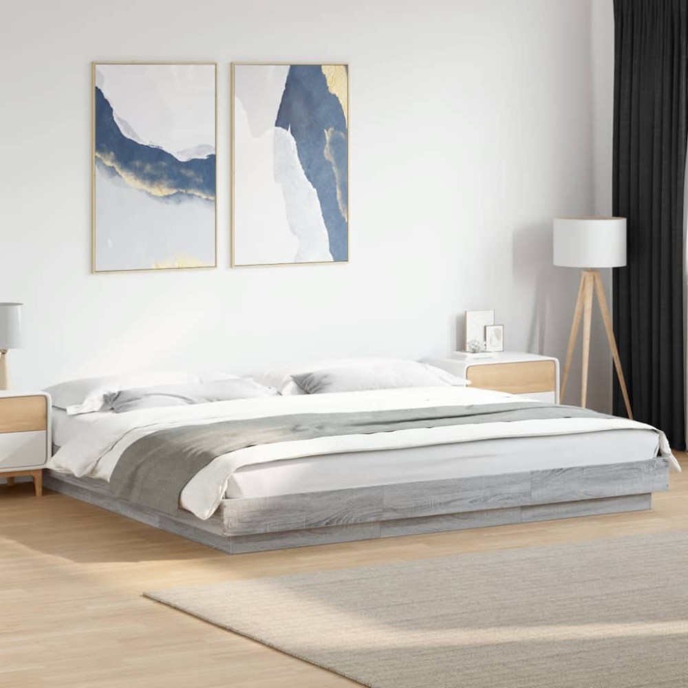 vidaXL Cadru de pat cu lumini LED gri sonoma 180x200 cm lemn prelucrat