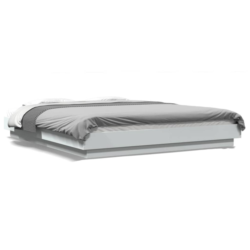 vidaXL Cadru de pat cu lumini LED, alb, 160x200 cm, lemn prelucrat