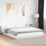 vidaXL Cadru de pat cu lumini LED, alb, 160x200 cm, lemn prelucrat