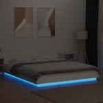 vidaXL Cadru de pat cu lumini LED, alb, 160x200 cm, lemn prelucrat