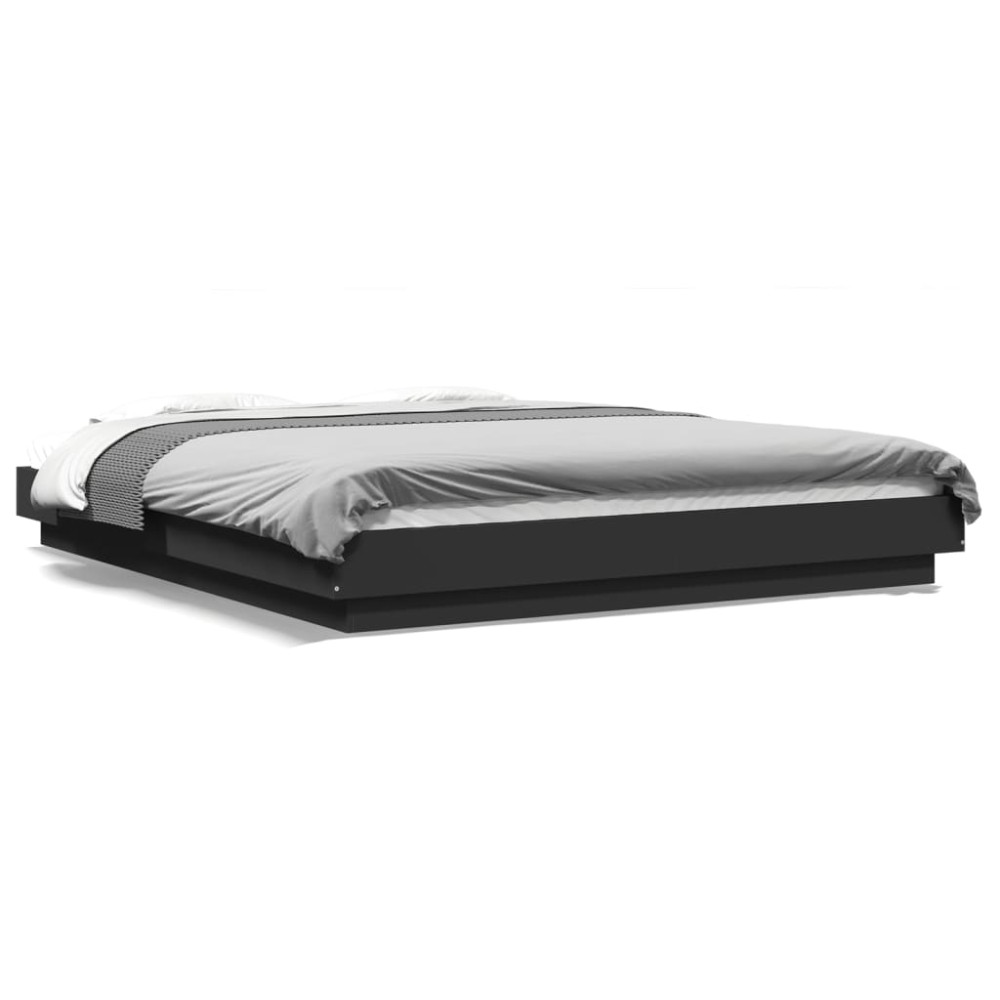 vidaXL Cadru de pat cu lumini LED, negru, 160x200 cm, lemn prelucrat