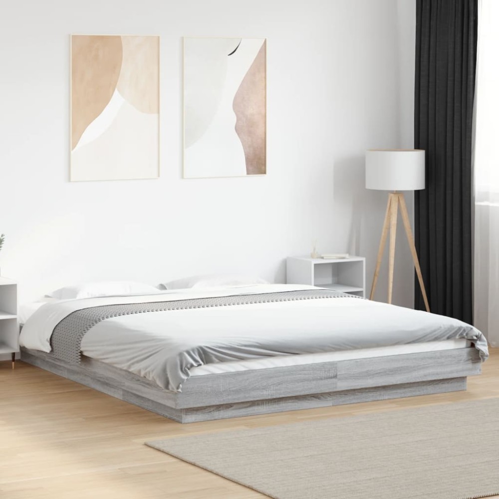 vidaXL Cadru de pat cu lumini LED gri sonoma 160x200 cm lemn prelucrat