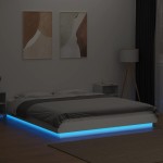 vidaXL Cadru de pat cu lumini LED, alb, 150x200 cm, lemn prelucrat vidaXL Cadru de pat cu lumini LED, alb, 150x200 cm, lemn prelucrat
