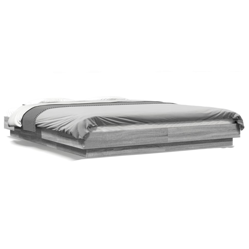 vidaXL Cadru de pat cu lumini LED gri sonoma 150x200 cm lemn prelucrat