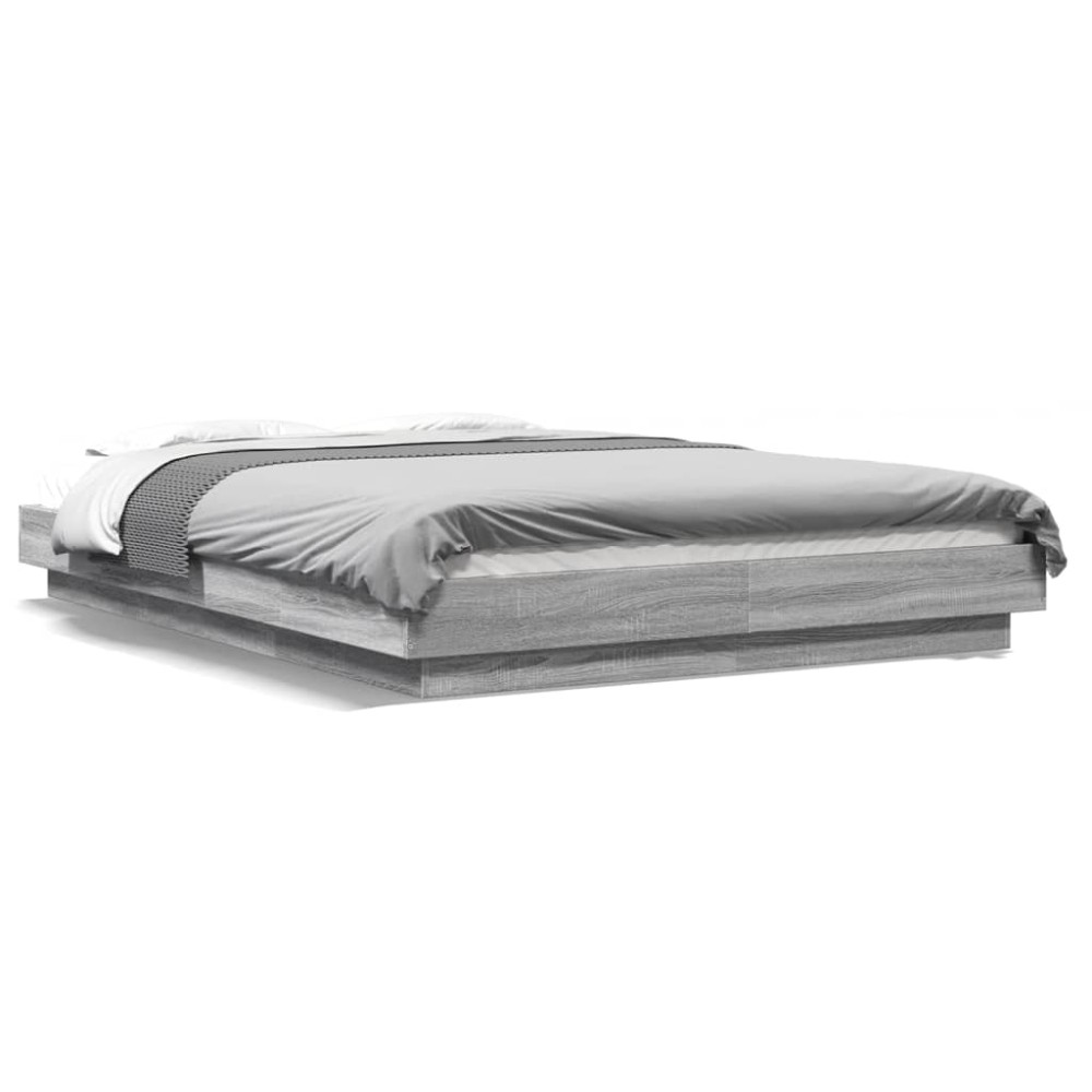 vidaXL Cadru de pat cu lumini LED gri sonoma 140x200 cm lemn prelucrat