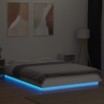 vidaXL Cadru de pat cu lumini LED, alb, 120x200 cm, lemn prelucrat vidaXL Cadru de pat cu lumini LED, alb, 120x200 cm, lemn prelucrat