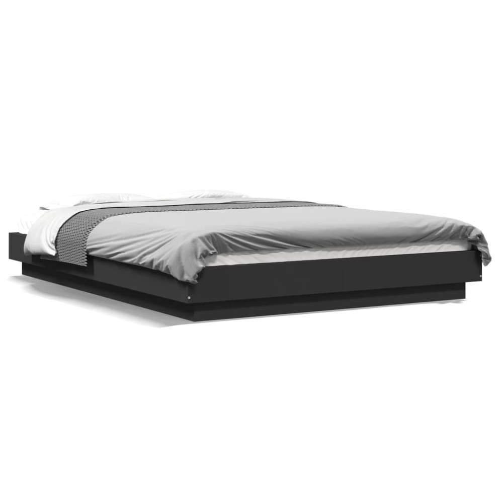 vidaXL Cadru de pat cu lumini LED, negru, 120x200 cm, lemn prelucrat