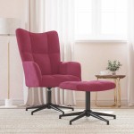 vidaXL Scaun de relaxare cu taburet, roșu vin, catifea