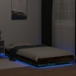 vidaXL Cadru de pat cu LED, stejar fumuriu, 100x200 cm, lemn prelucrat vidaXL Cadru de pat cu LED, stejar fumuriu, 100x200 cm, lemn prelucrat