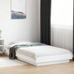 vidaXL Cadru de pat cu lumini LED, alb, 90x200 cm, lemn prelucrat