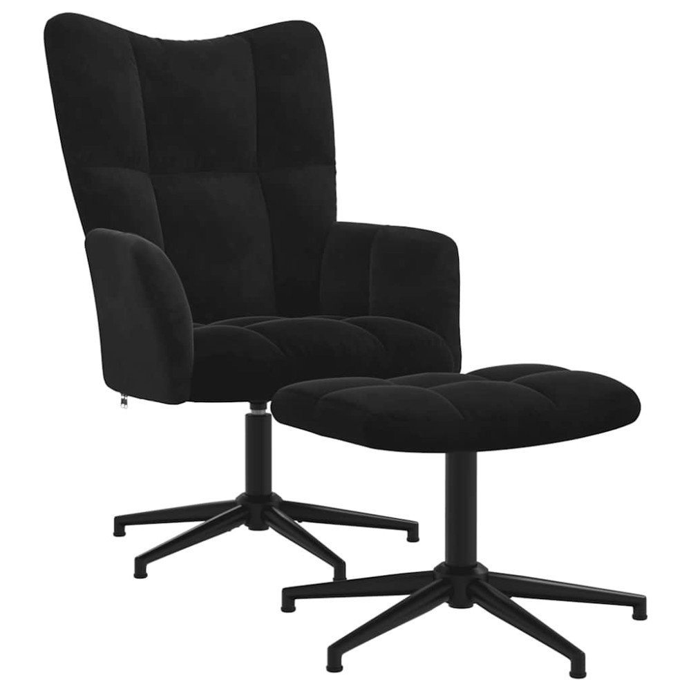 vidaXL Scaun de relaxare cu taburet, negru, catifea