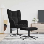 vidaXL Scaun de relaxare cu taburet, negru, catifea vidaXL Scaun de relaxare cu taburet, negru, catifea