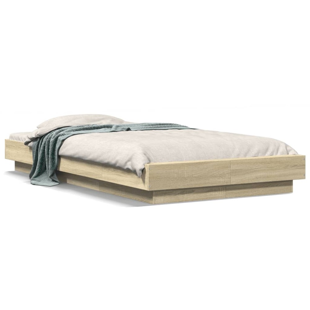 vidaXL Cadru de pat cu LED, stejar sonoma, 90x200 cm, lemn prelucrat